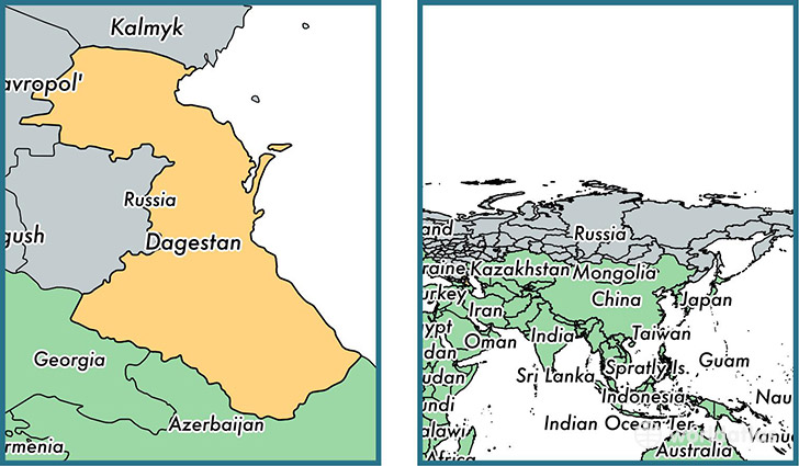 Location of republic of Dagestan on a map
