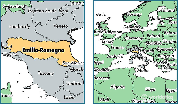 Location of region of Emilia-Romagna on a map
