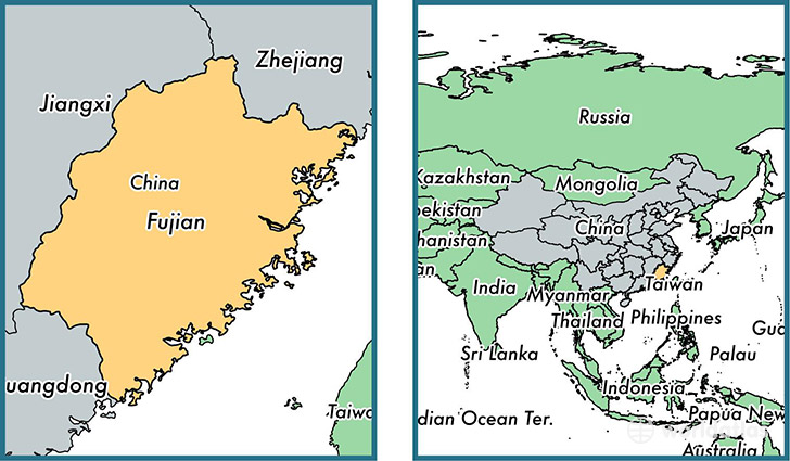 Location of province of Fujian on a map