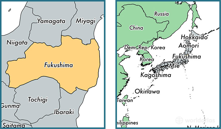 Location of prefecture of Fukushima on a map