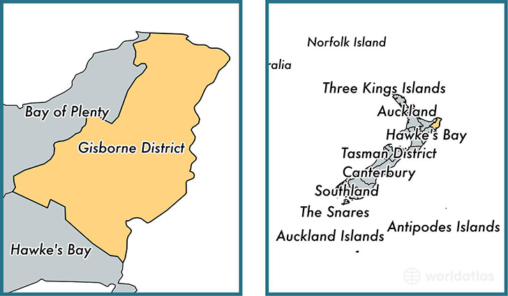 Location of unitary authority of Gisborne District on a map