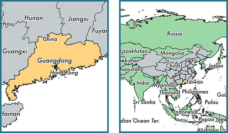 Location of province of Guangdong on a map