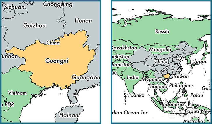Location of autonomous region of Guangxi on a map