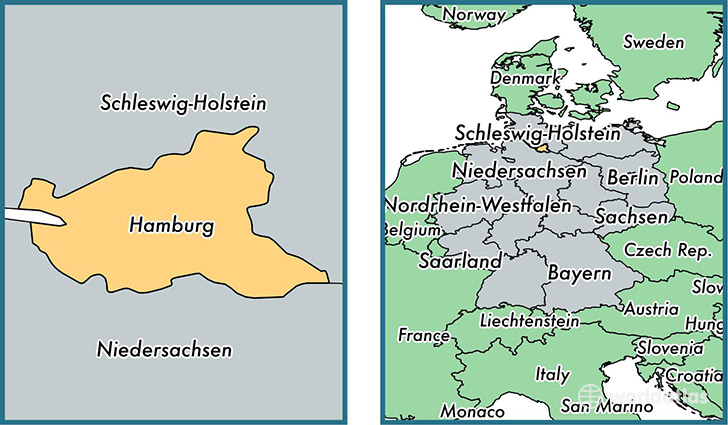 Location of state of Hamburg on a map