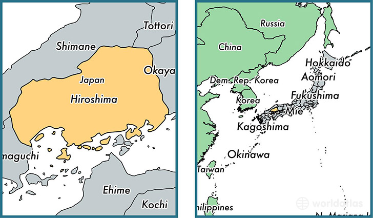 Location of prefecture of Hiroshima on a map