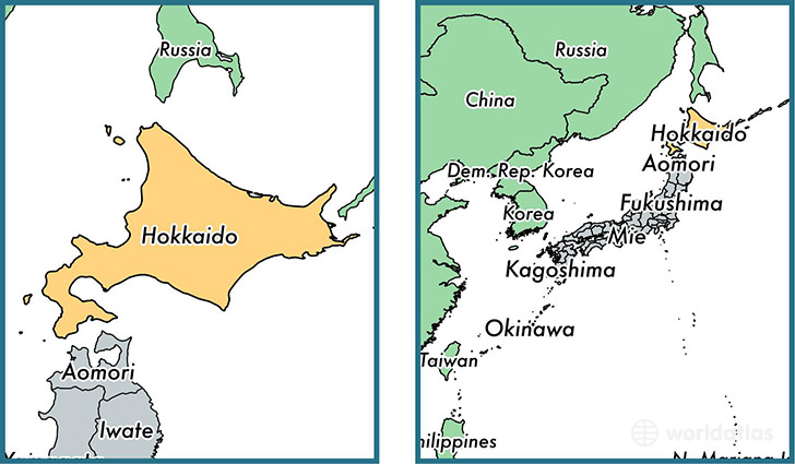 Location of prefecture of Hokkaido on a map
