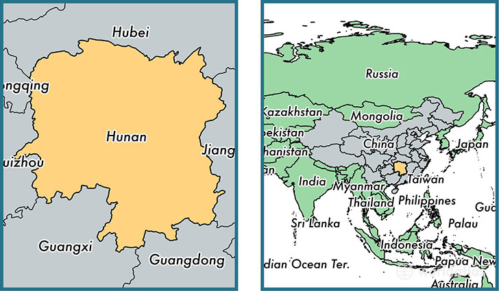 Location of province of Hunan on a map