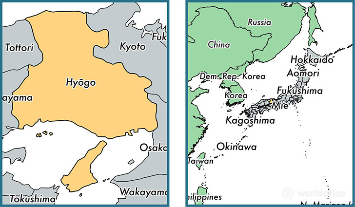 Location of prefecture of Hyogo on a map