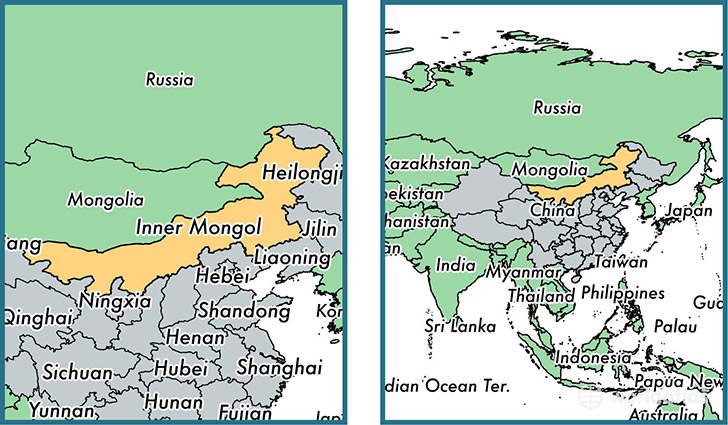 Location of autonomous region of Inner Mongolia on a map