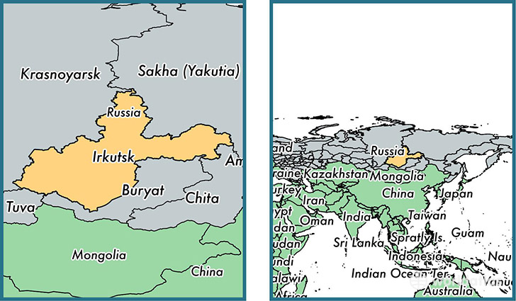 Location of administrative region of Irkutsk Oblast on a map
