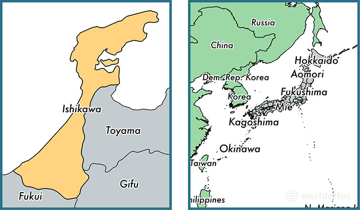 Location of prefecture of Ishikawa on a map