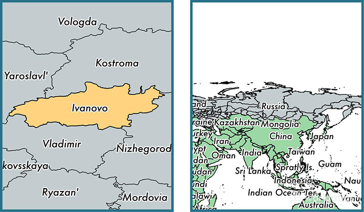 Location of administrative region of Ivanovo Oblast on a map