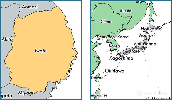 Location of prefecture of Iwate on a map