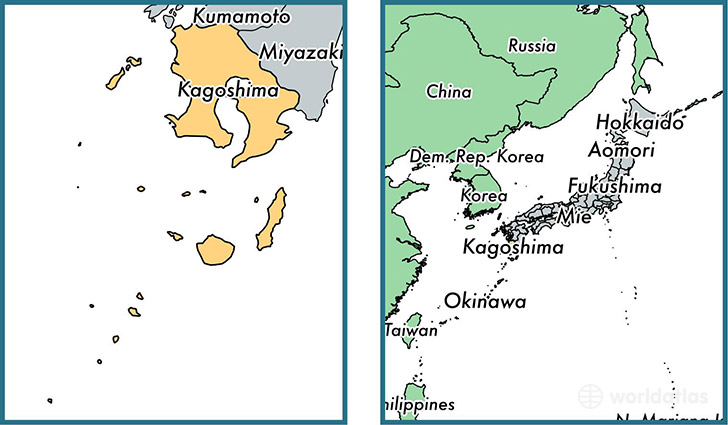 Location of prefecture of Kagoshima on a map