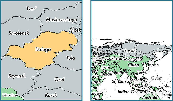 Location of administrative region of Kaluga Oblast on a map