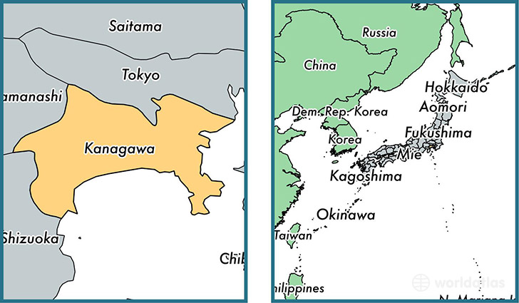 Location of prefecture of Kanagawa on a map