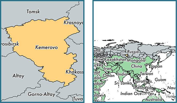 Location of administrative region of Kemerovo Oblast on a map