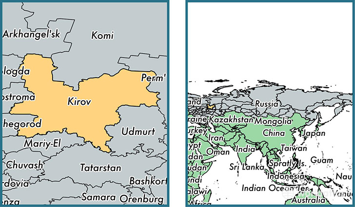 Location of administrative region of Kirov oblast on a map