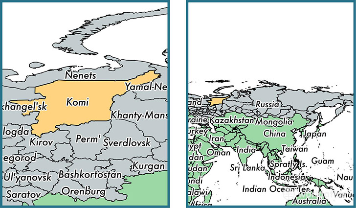 Location of republic of Komi on a map