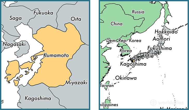 Location of prefecture of Kumamoto on a map