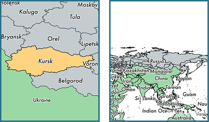 Location of administrative region of Kursk Oblast on a map
