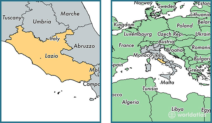 Location of region of Lazio on a map