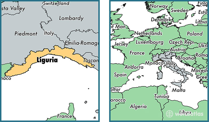 Location of region of Liguria on a map