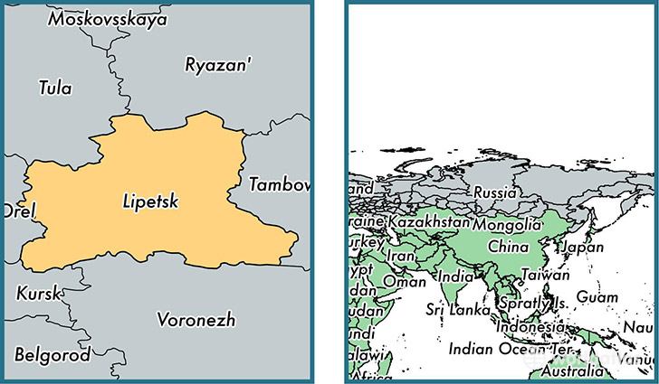 Location of administrative region of Lipetsk Oblast on a map