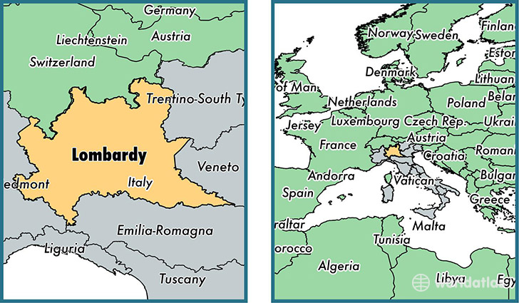Location of region of Lombardy on a map