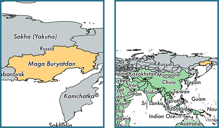 Location of administrative region of Magadan Oblast on a map