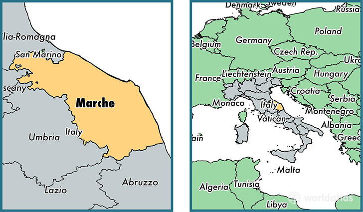 Location of region of Marche on a map