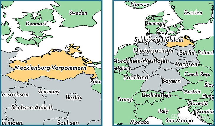 Location of state of Mecklenburg-Western Pomerania on a map