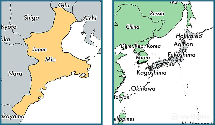 Location of prefecture of Mie on a map