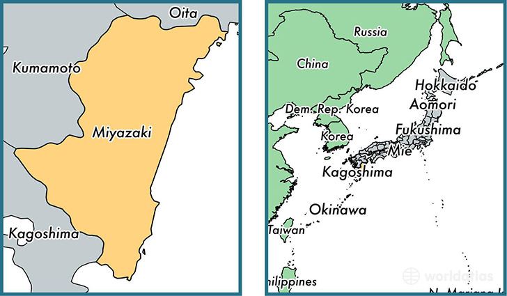 Location of prefecture of Miyazaki on a map