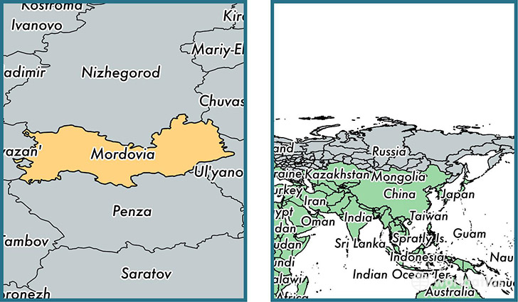 Location of republic of Mordovia on a map