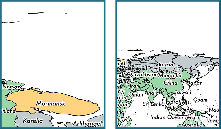 Location of administrative region of Murmansk Oblast on a map