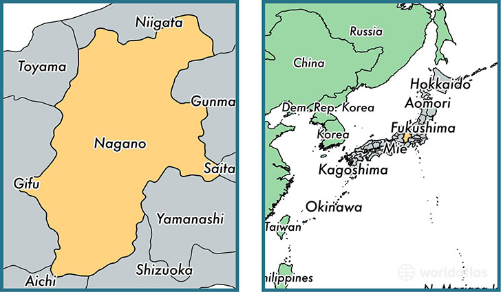 Location of prefecture of Nagano on a map