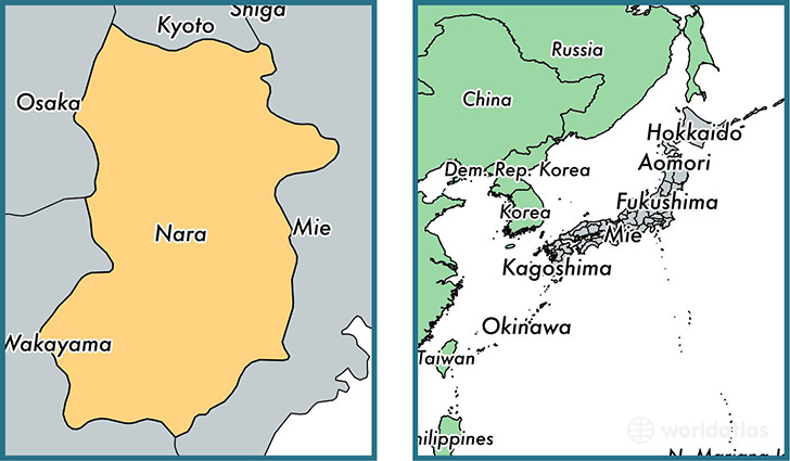 Location of prefecture of Nara on a map