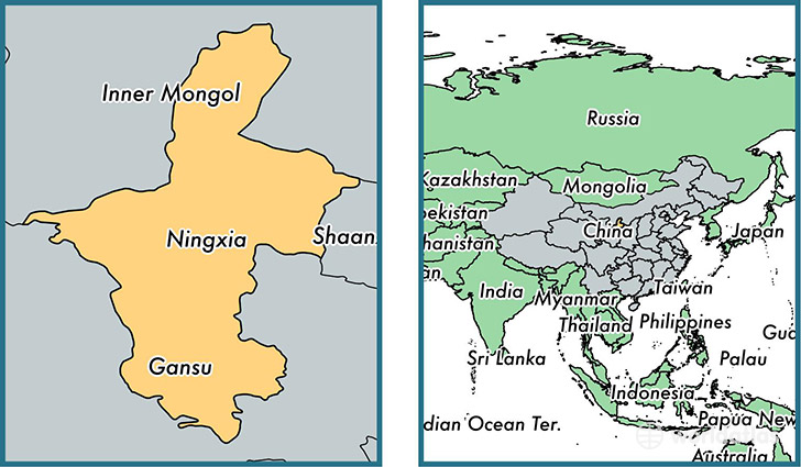 Location of autonomous region of Ningxia on a map