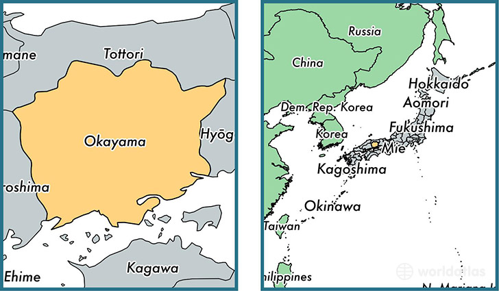 Location of prefecture of Okayama on a map