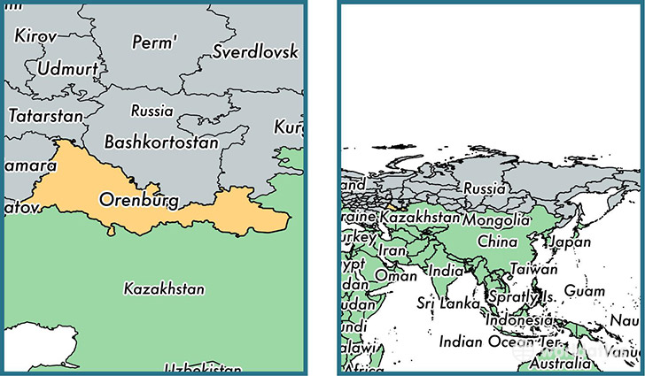 Location of administrative region of Orenburg Oblast on a map