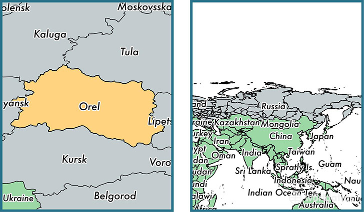 Location of administrative region of Oryol Oblast on a map
