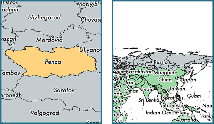 Location of administrative region of Penza Oblast on a map