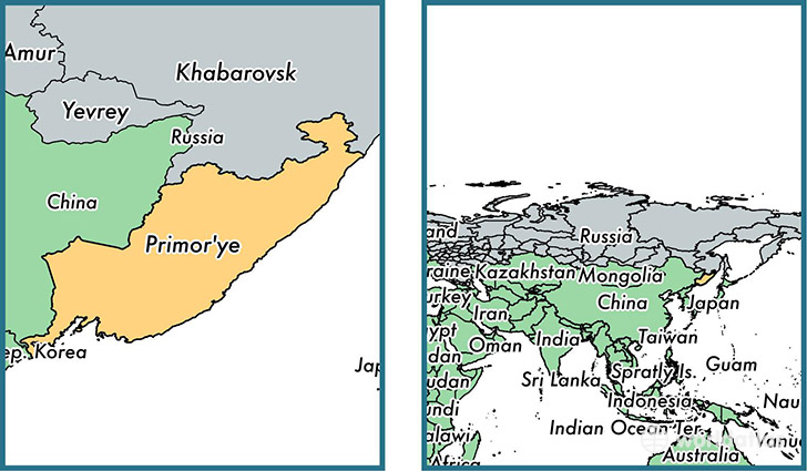 Location of administrative territory of Primorsky Krai on a map