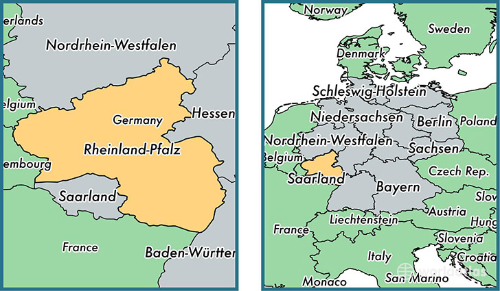 Location of state of Rhineland-Palatinate on a map