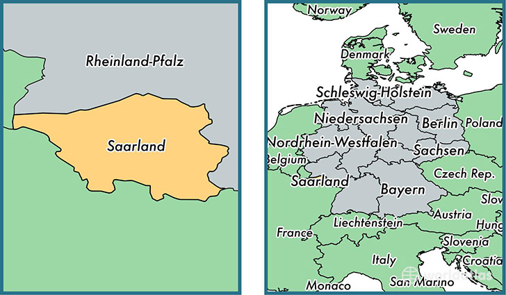 Location of state of Saarland on a map