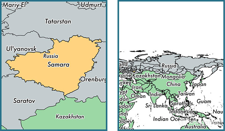 Location of administrative region of Samara Oblast on a map