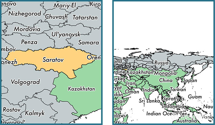 Location of administrative region of Saratov Oblast on a map