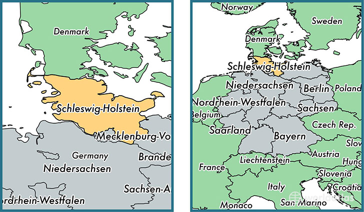Location of state of Schleswig-Holstein on a map