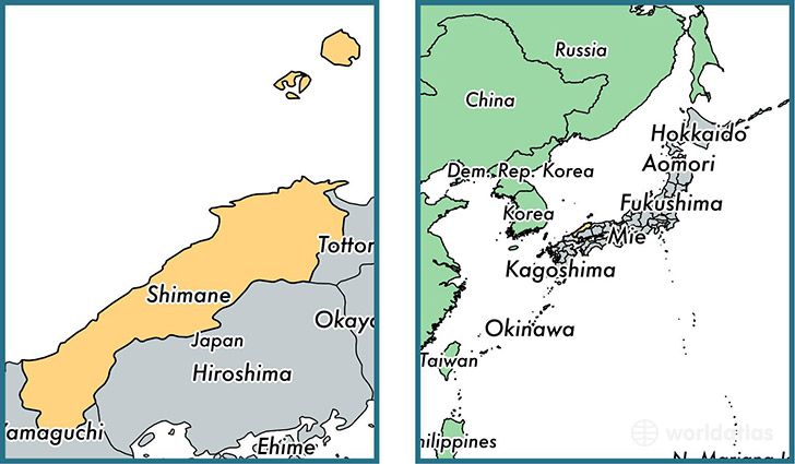 Location of prefecture of Shimane on a map